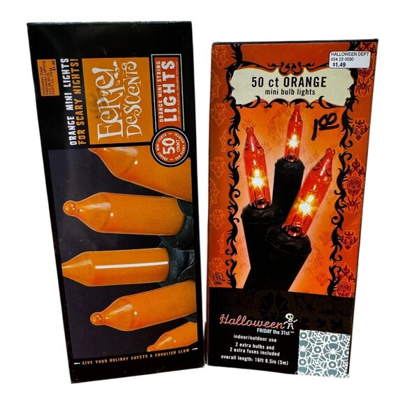50 Ct x2 Orange Mini Bulb Lights Halloween Decor In/Outdoor Festive Lighting Vtg - Picture 1 of 3